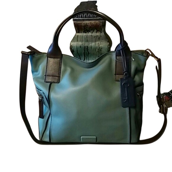 Fossil VTG Emerson Satchel Pebbeled Leather Handbag Shoilder Bag Seaglass/Brown - Picture 2 of 8